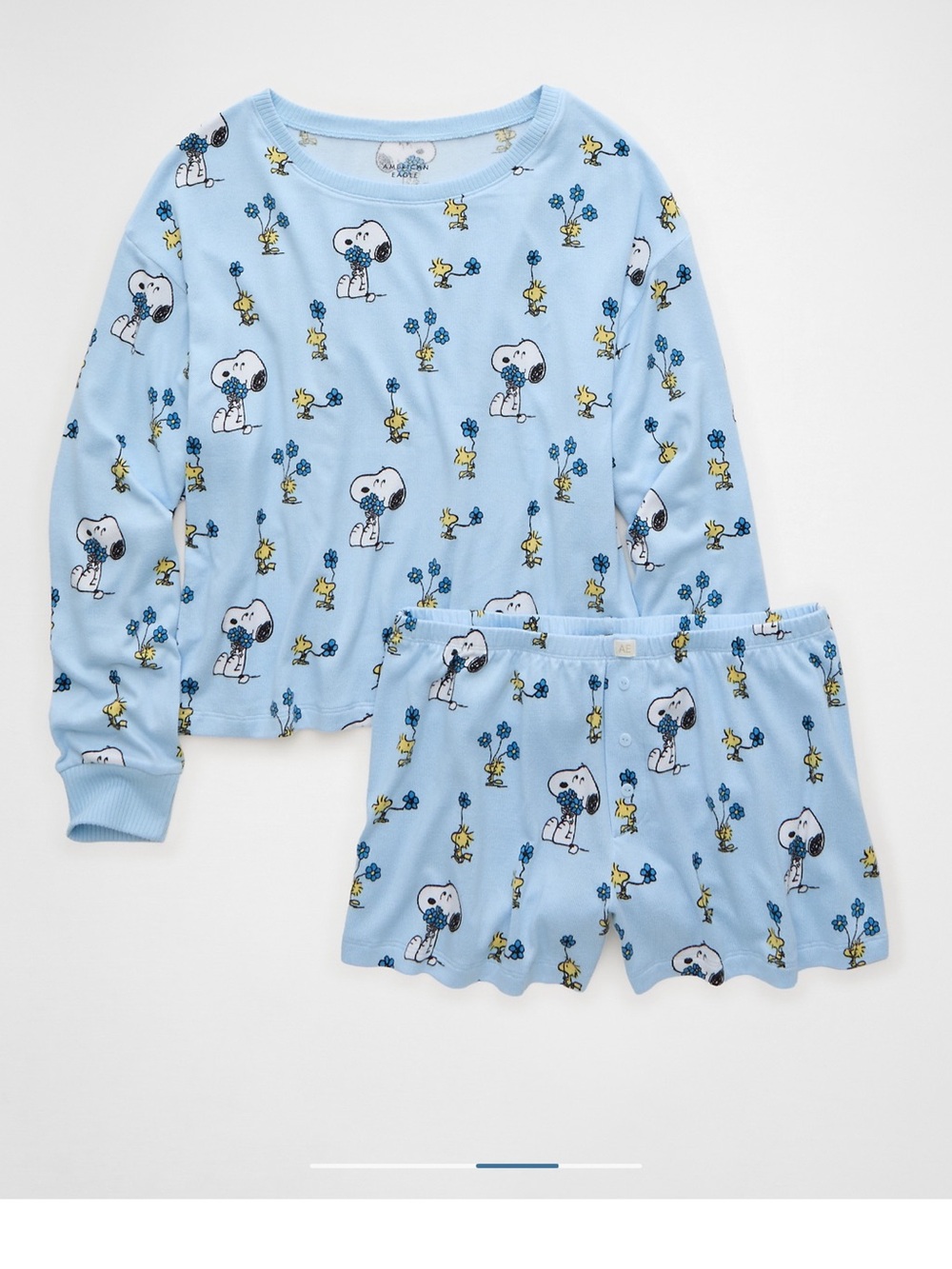 American Eagle Outfitters Light Blue Snoopy & Woodstock Pajama Set - Picture 4 of 4